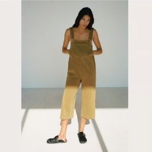 ZARA DENIM Wide Leg Cropped Jumpsuit